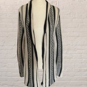 Chaps cotton knit longline Cardigan Sweater M off White Black vertical stripe